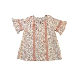 Como Vintage Boho Floral Peasant Top Medium – Ruffle Sleeves Lace Trim